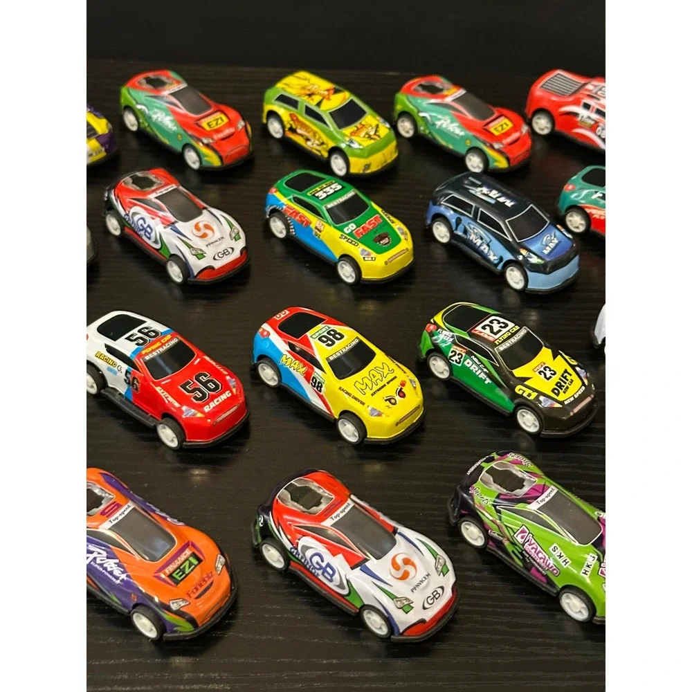 Lot of 20 Pull Back Toy Racing Cars Multi Color Miniature Diecast Style Vehicles